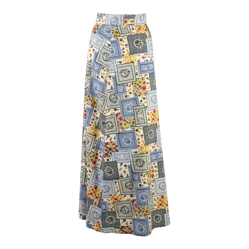 Womens Flare Skirt Blue Long Crazy Pattern M
