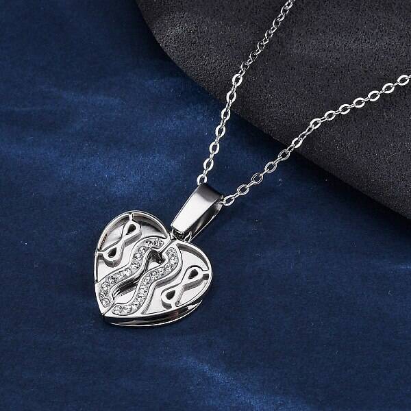 304 Stainless Steel Polymer Clay Rhinestones Heart Openable Pendant Necklaces for Women