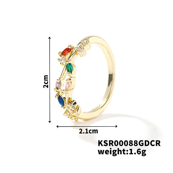 Fashionable European and American Style Brass Rhinestones Leaf Cuff Ring for Women