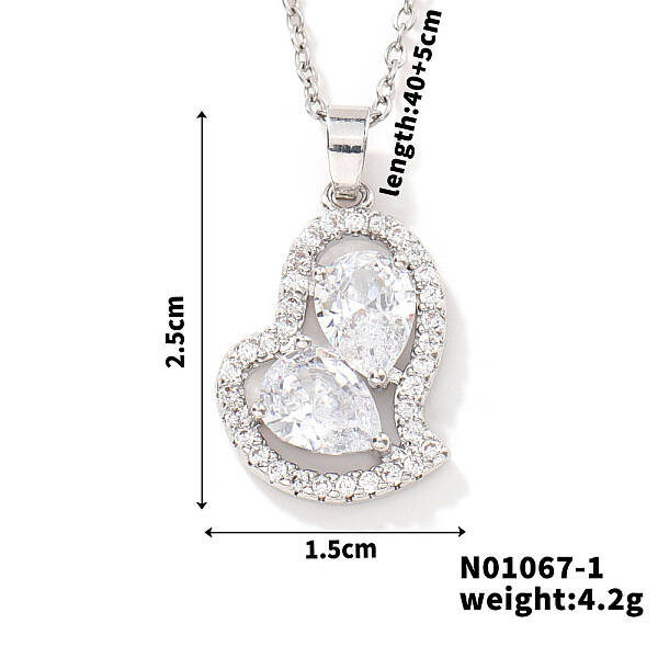Elegant and Unique Style Brass & Glass Lock Collar Heart Pendant Necklaces for Women