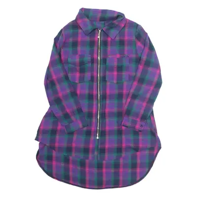 Hi-Low Zip Up Womens Shirt Purple 90s Check Long Sleeve M