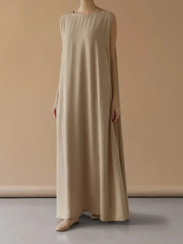 Women's Plain Pocket Sleeveless Kaftan Dress, Modest Casual Round Neck Maxi Dress for Daily Wear, Ladies Muslim Clothing for ...