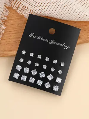 12 Pairs Fashion Elegant Rhinestone Stud Earrings, Minimalist Classic Artificial Zircon Earrings For Women & Men, Fashion Acc...