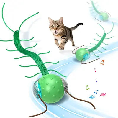 Waaiio Interactive Cat Toys for Bored Cats, with Chirping, Centipede Motion Wake-up Super Motor Cat Ball on Rug