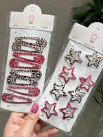 Leopard Print Star & Water Drop Shaped Hair Clips, Pink Punk Style Hair Accessories for Women & Girls, Trendy All-match & Exq...
