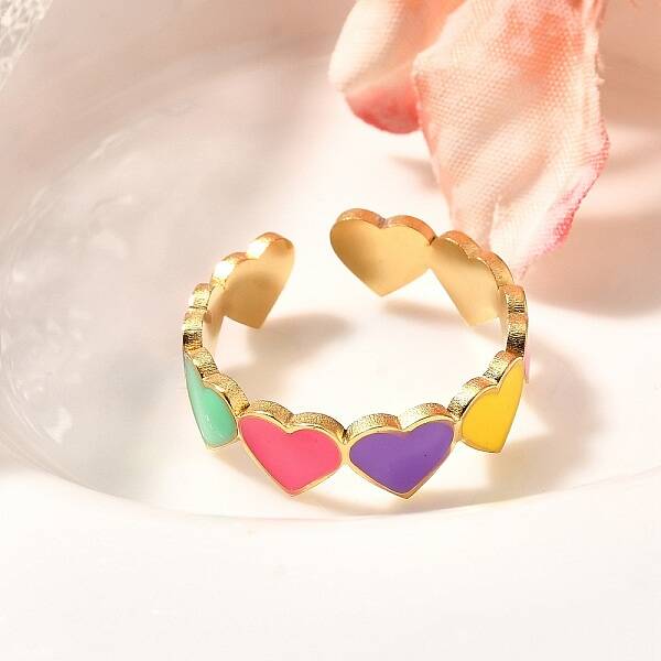 201 Stainless Steel Enamel Open Cuff Ring for Women