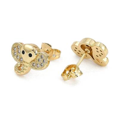 Brass Micro Pave Clear Cubic Zirconia Stud Earrings for Women