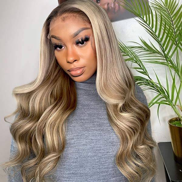 Brown Wig with Blonde Highlights 13x4 HD Transparent Lace Wigs Body Wave Brazilian Hair ||Ashimary Blonde Wig