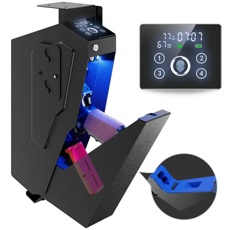 Quick Access Biometric Mounted Safe, Drop-Down Nightstand Safe, for Nightstand, Bed Side, Wall,Truck - Auto Open Hidden Gun S...