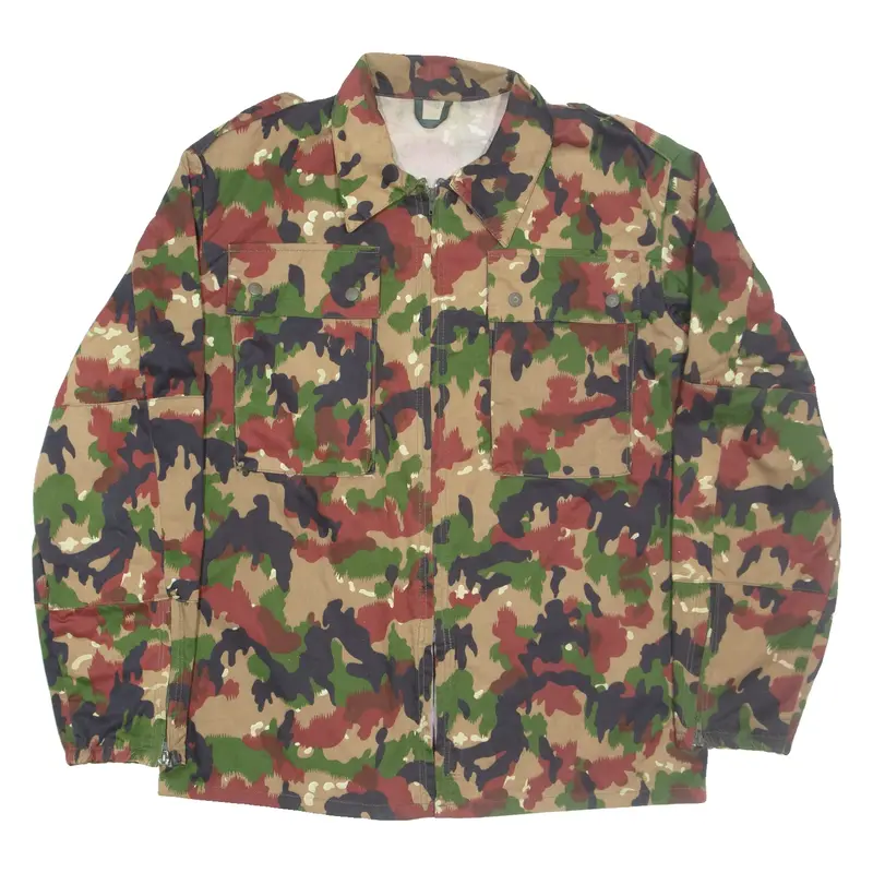 Zip Up Mens Shirt Brown Camouflage Long Sleeve L