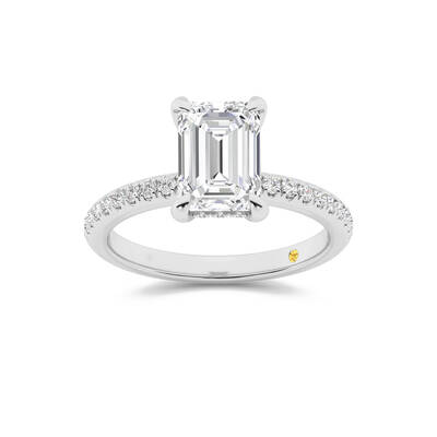 Aurelia Three Quarter Coverage Hidden Halo Emerald Cut Lab Grown Diamond Engagement Ring | 18K White Gold 3 1/10 CT. TW.