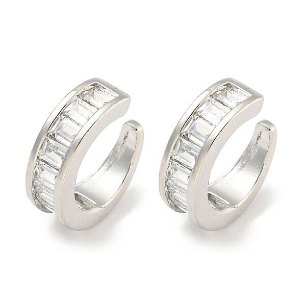 Brass Micro Pave Clear Cubic Zirconia Cuff Earrings for Women