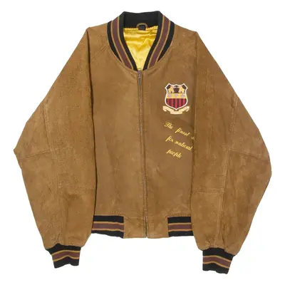 GIANT ELEPHANT INC. Womens Varsity Jacket Brown Leather Faux Suede UK 14