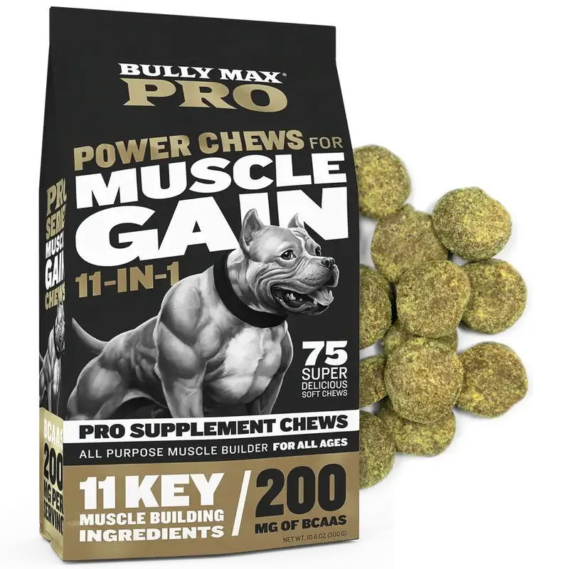 Bully Max 11-in-1 Muscle Gain Power Chews - High Protein Dog Supplement with Amino Acids - Premium Muscle Builder for All Bre...