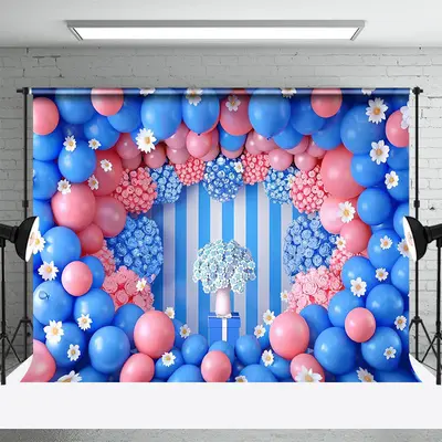 Blue Pink Balloons Valentines Day Backdrop For Photo - Aperturee