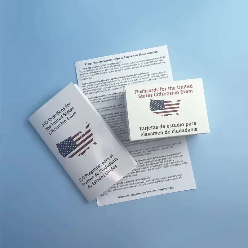U.S. Civics Test Flash Card Combo Set (Bilingual Cards and Booklet: English/Spanish) with 100 Common Questions. An ideal stud...