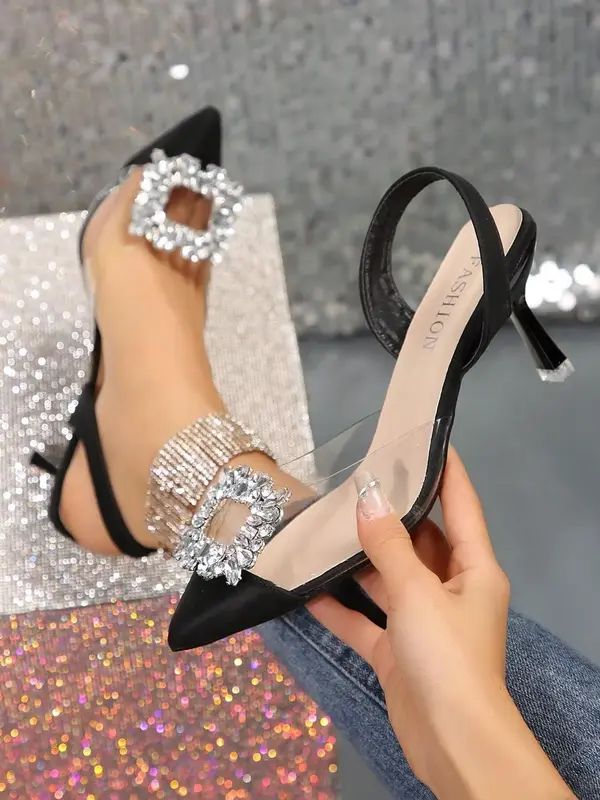Women's Artificial Crystal Decorated Stiletto Heels, Prom Sandals, Elegant Pointed Toe High Heels for Party, Banquet, Rhinest...