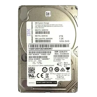 00WK781 IBM 2TB 12Gb/s SAS 7200 2.5-inch 128MB Hard Drive