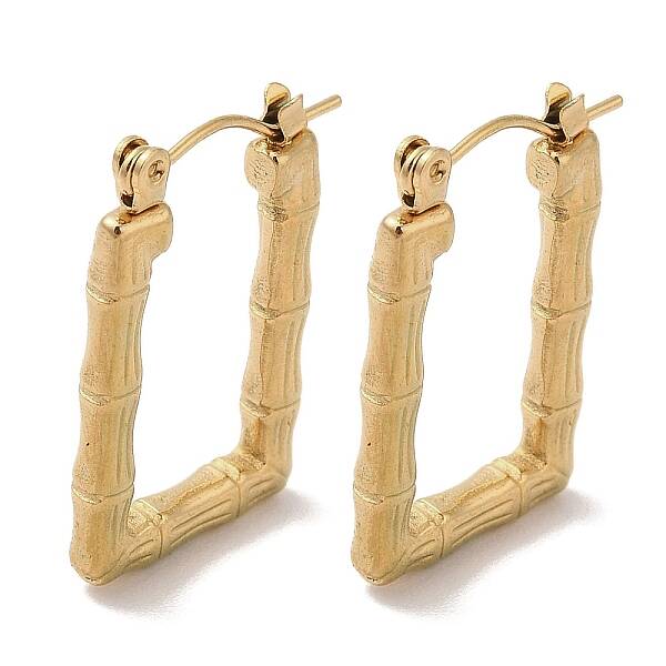 Rectangle 201 Stainless Steel Half Hoop Earrings for Women
