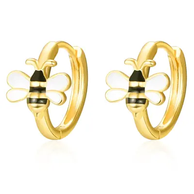 Sterling Silver with Yellow Gold Plated Bee Hoop Earrings