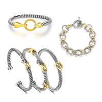 Mytys 5Pcs Women’s Cuff Bracelet Set – Elegant Two-Tone Bangles, Perfect Gift Stylish Jewelry