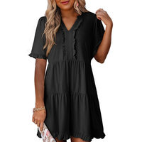 Dokotoo Womens Dresses 2025 Summer Spring V Neck Ruffle Short Sleeve Casual A-Line Flowy Swing Shift Dress Mini Dress