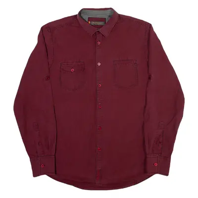 BEN SHERMAN Mens Plain Shirt Maroon Gingham Long Sleeve XL