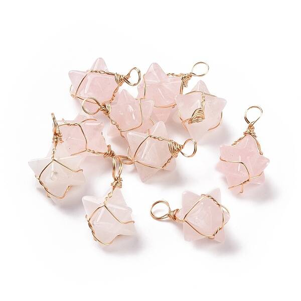 Natural Rose Quartz Copper Wire Wrapped Pendants