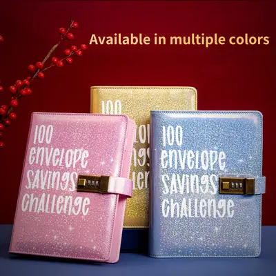 Sparkling Combination Code Lock 100 Envelopes Money Saving Challenge Binder Budget Planner with Cash Envelopes for Budgeting ...