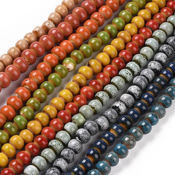Handmade Fancy Antique Glazed Porcelain Ceramic Round Beads Strands