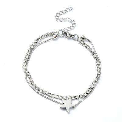 Star Alloy Pave Clear Cubic Zirconia Link Round Snake Chain Bracelets