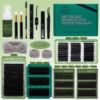 Volume Cluster Lashes Kit, 14pcs/set Mixed Length Volume Cluster Lashes Kit, Eye Makeup Enhancement Kit for Women, Cosmetic, ...