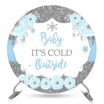Aperturee Its Cold Outside Blue Round Baby Shower Backdrop | Round Backdrop Baby Shower | Baby Shower Backdrop Ideas | Circle...