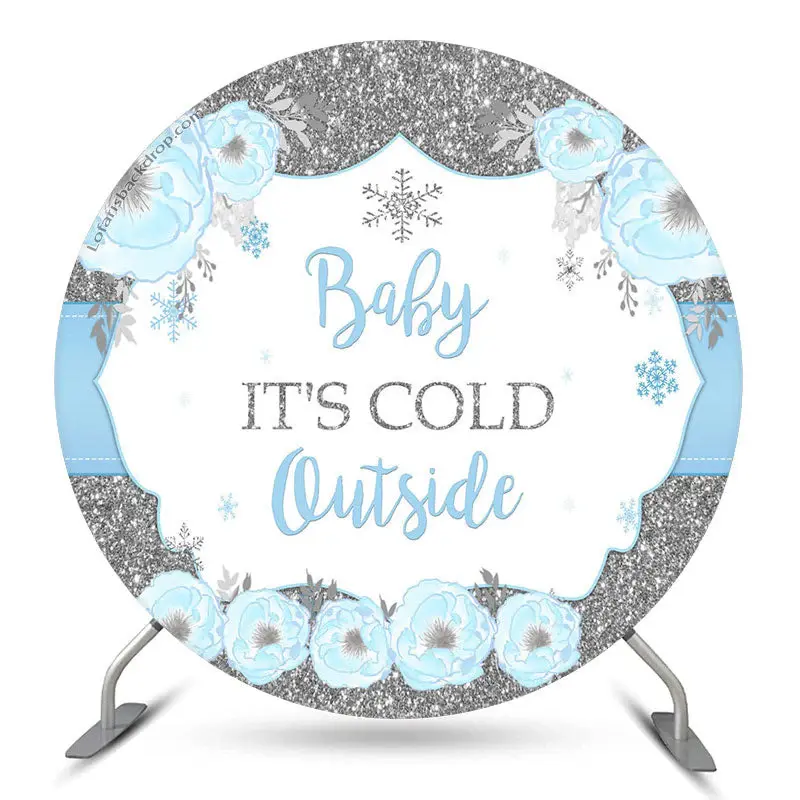 Aperturee Its Cold Outside Blue Round Baby Shower Backdrop | Round Backdrop Baby Shower | Baby Shower Backdrop Ideas | Circle...