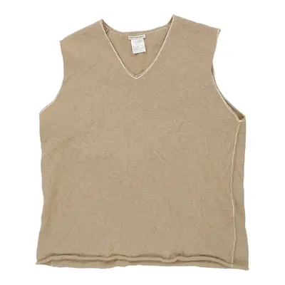 Cotton Belt V-neck Sweater Vest - XL Beige Wool Blend