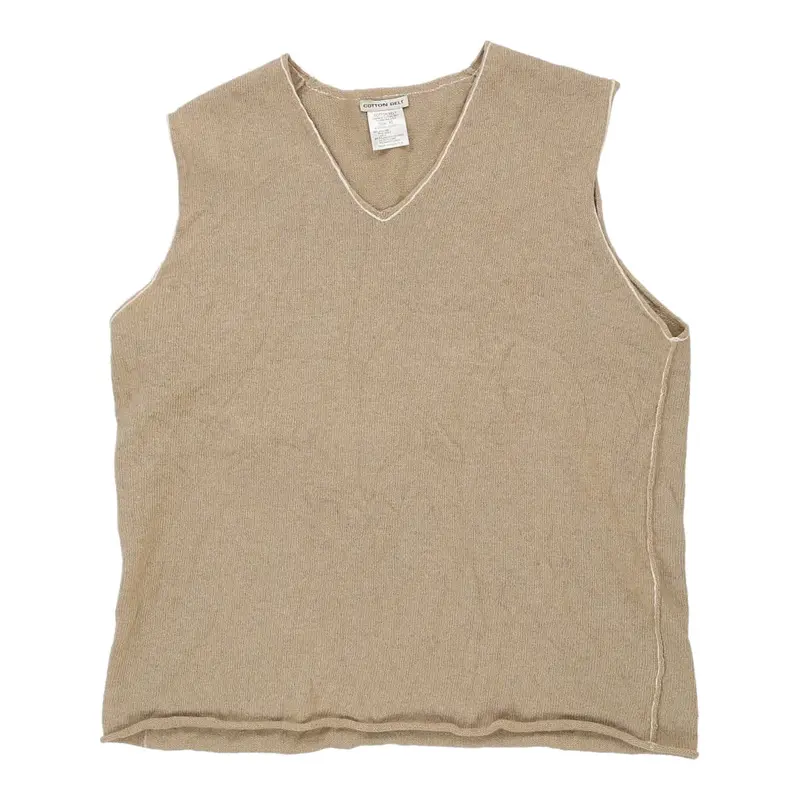 Cotton Belt V-neck Sweater Vest - XL Beige Wool Blend