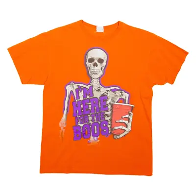 FRUIT OF THE LOOM Skeleton Mens T-Shirt Orange M