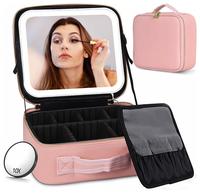Makeup Bag with Mirror and Light Travel Makeup Train Case Cosmetic Bag Organizer Portable Artist Storage Bag with Adjustable ...