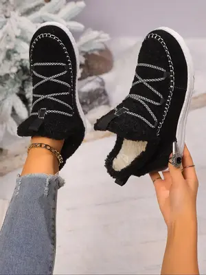 Women's Fashionable Patchwork Design Lace Up Low Top Platform Sneakers, Casual Comfortable Warm Sports Shoes for Outdoor Acti...