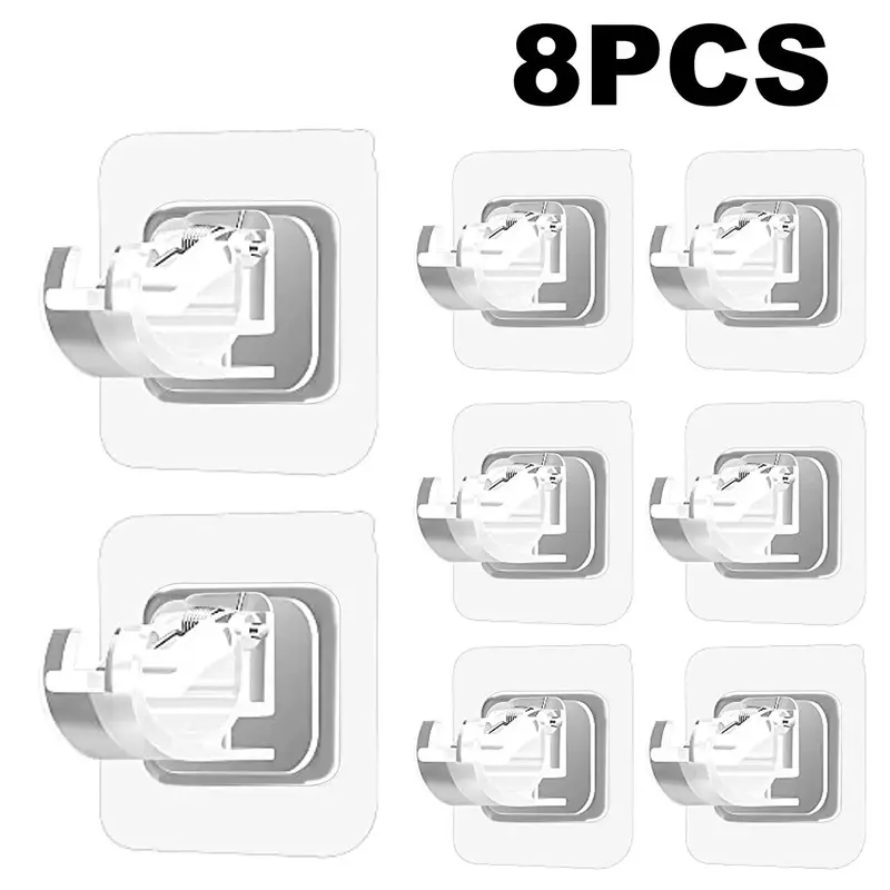 Clear Self Adhesive Curtain Rod Holder, 8 Counts No Drill Curtain Rod Hanging Hook, Curtain Rod Bracket for Home Bathroom Liv...