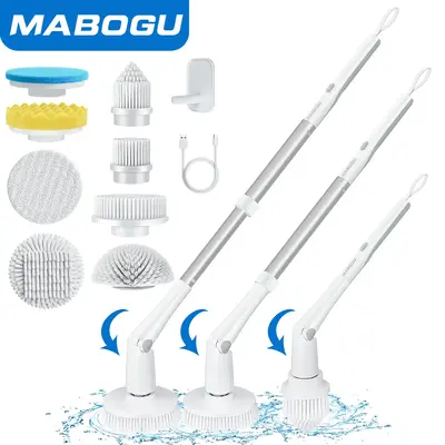 MABOGU Electric Spin Scrubber, Cordless Shower Scrubber with 8 Replaceable Brush Heads, Bathroom Scrubber Dual Speeds, Shower...