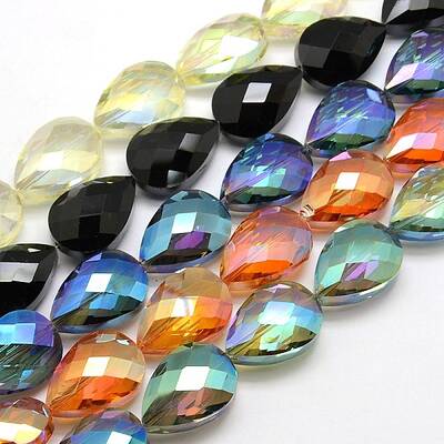 Electroplate Crystal Glass Teardrop Beads Strands