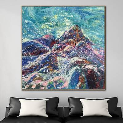 Colorful Mountains Painting Abstract Wall Art Marble Artwork on Canvas Palette Knife Wall Art Vibrant Painting Custom Art | M...