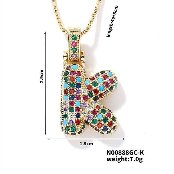 Brass Pave Colorful Cubic Zirconia Letter Pendant Box Chain Necklaces