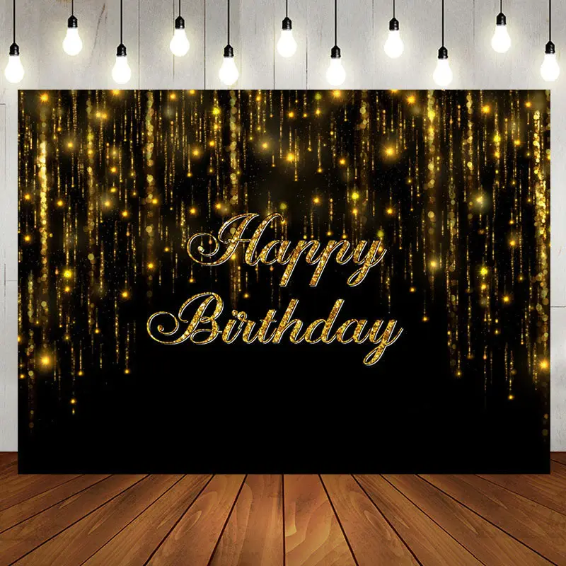 Glitter Gold Black Bokeh Simple Birthday Backdrop - Aperturee