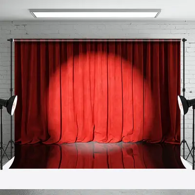 Retro Red Curtain Spotlight Stage Photo Backdrop - Aperturee