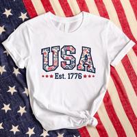 Floral USA Shirt, USA Est 1776 Shirt, Patriotic Women Shirt, Flower USA Shirt,Independence Day, American Girl Shirt,Girly 4th...