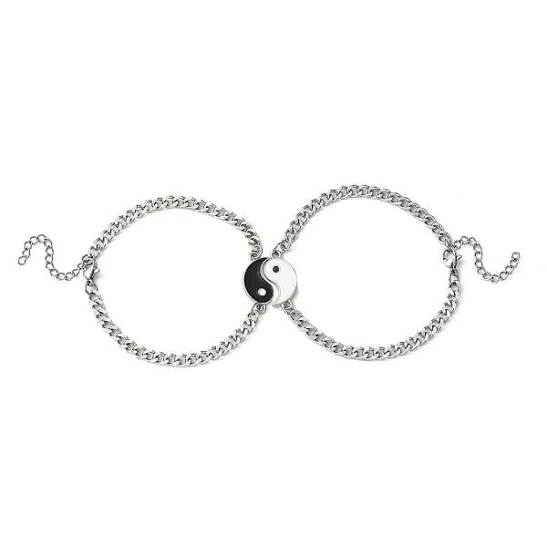 2Pcs Yin Yang Alloy Magnetic Couple Bracelets Set