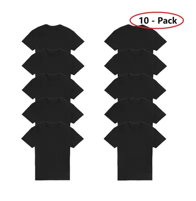 10pcs Men's Classic Crew Neck T-Shirts in Black- Soft Cotton Blend, Short Sleeve, Machine Washable - Ideal for Casual Wear & ...