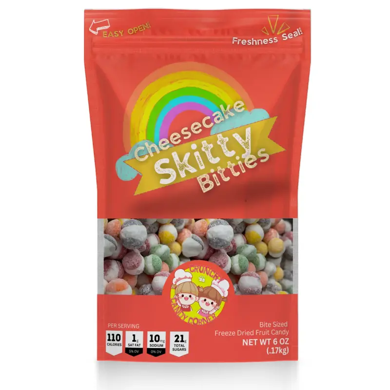 CHEESECAKE SKITTY BITTIES - CRUNCHY BITE SIZED FRUIT FLAVORED CANDY COATED WITH CREAMY CHEESECAKE FLAVOR